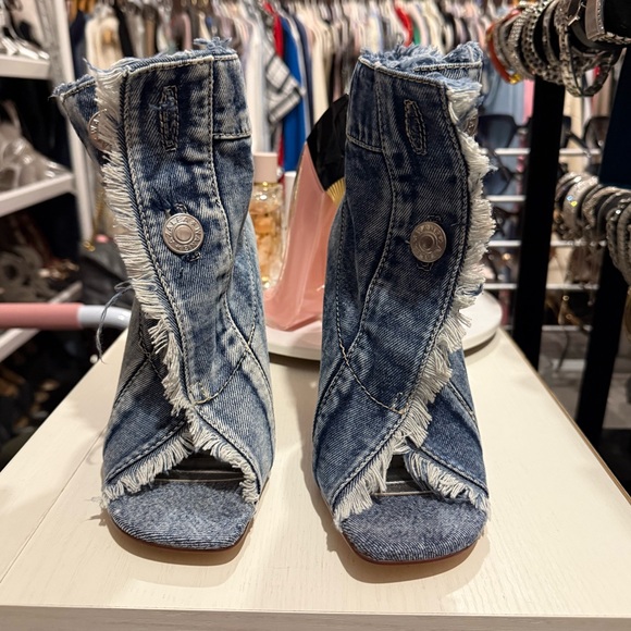 Azalea Wang Denim Open Toe Booties- Size 7 - Picture 2 of 5